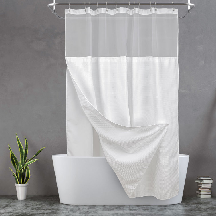 Latitude Run® Waffle Weave Shower Curtain With SnapIn Liner, 12 Hooks
